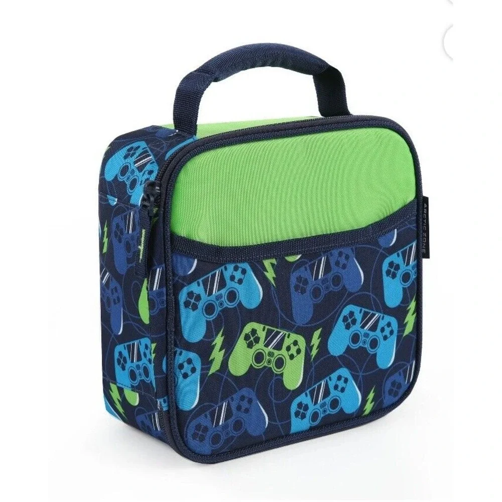 Arctic Zone Blue Gamer Lunch Box Bag Kit Insulated w/ Container, Bottle Ice Pack